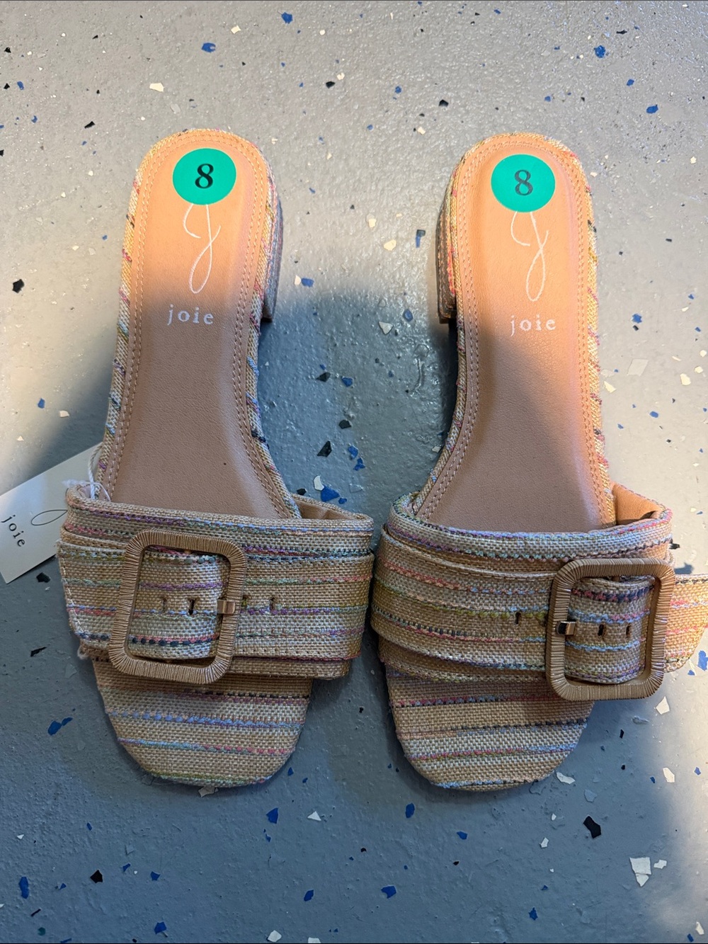 Joie Beige Multicolor Stripe Buckle Slide Sandals